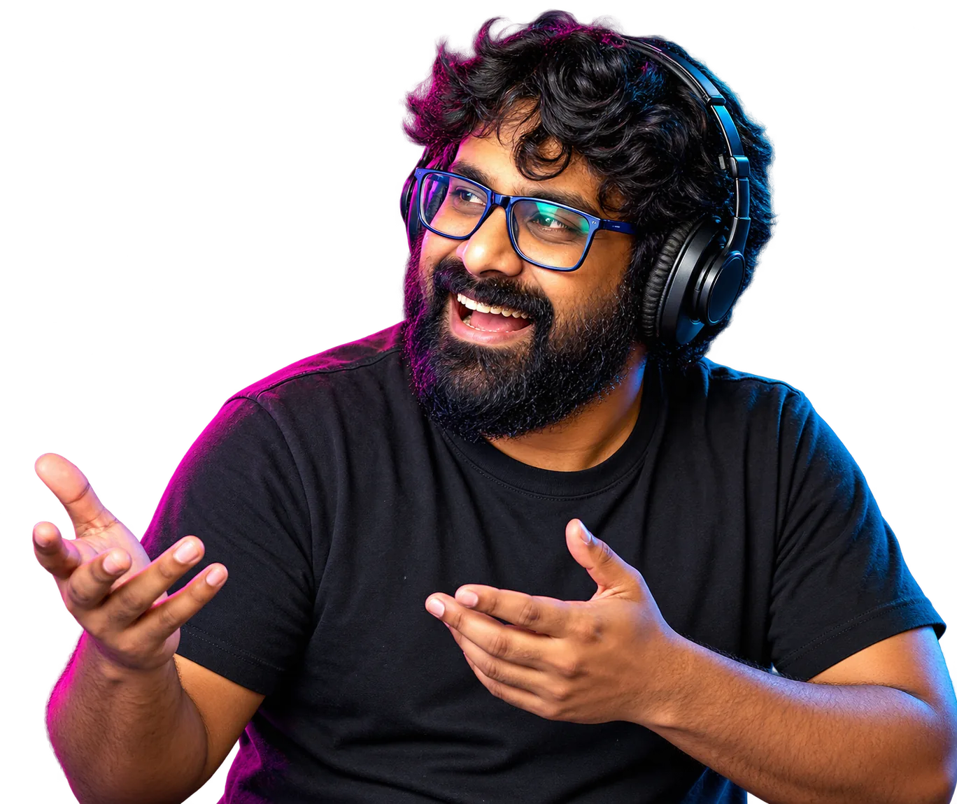 TGN host laughing and gesturing during a gaming discussion