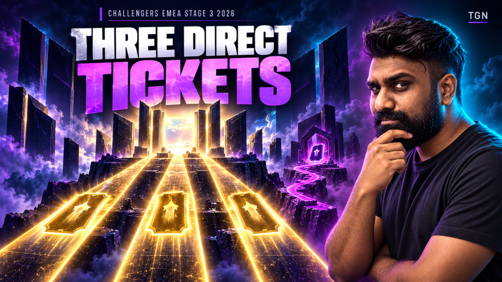 Thoughtful TGN host beside three gold direct tickets and a separate violet EMEA LCQ path.