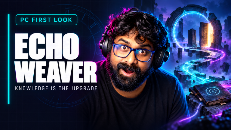 TGN host with a looping clock and branching clues, illustrating Echo Weaver's knowledge-based time loop.