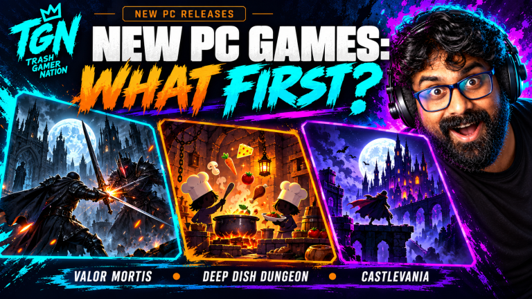 TGN host reacts to three genre scenes: gothic sword combat, dungeon cooking and a moonlit castle platformer.