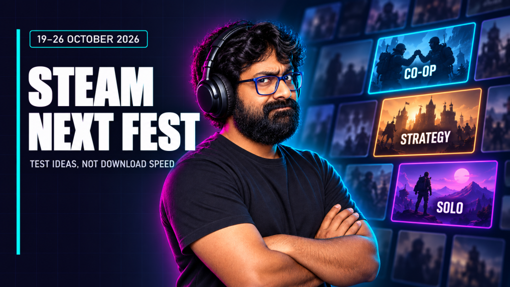 TGN host comparing several game-demo cards for an October 2026 Steam Next Fest plan.