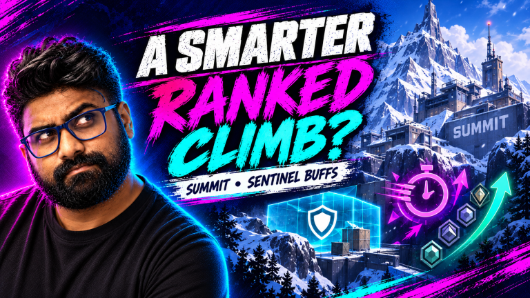 TGN host studies a snowy Summit-inspired tactical scene with defensive utility, a timing symbol and a rising ranked ladder.